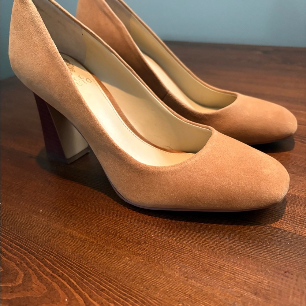 Vince Camuto Tan Suede Block Heels